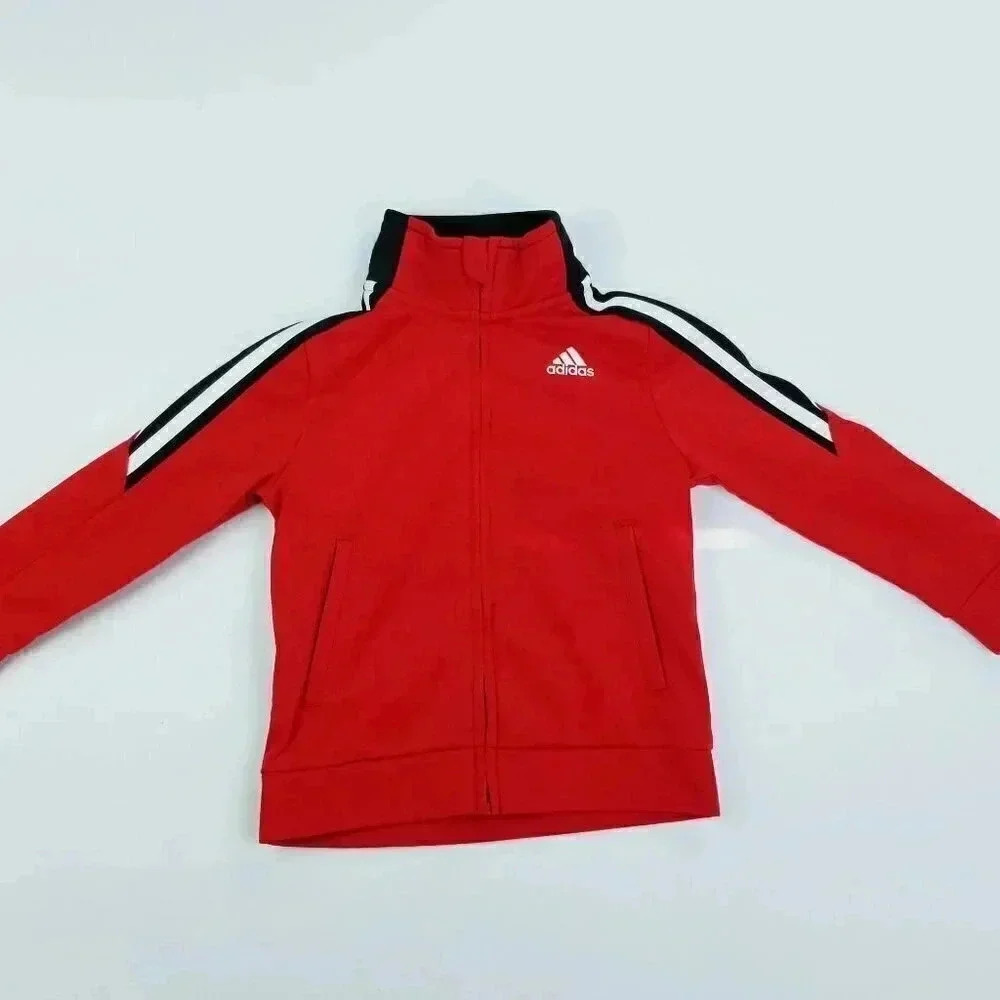 Adidas Size 3T Unisex Full Zip Long Sleeve Red Turtleneck Pockets Track Jacket